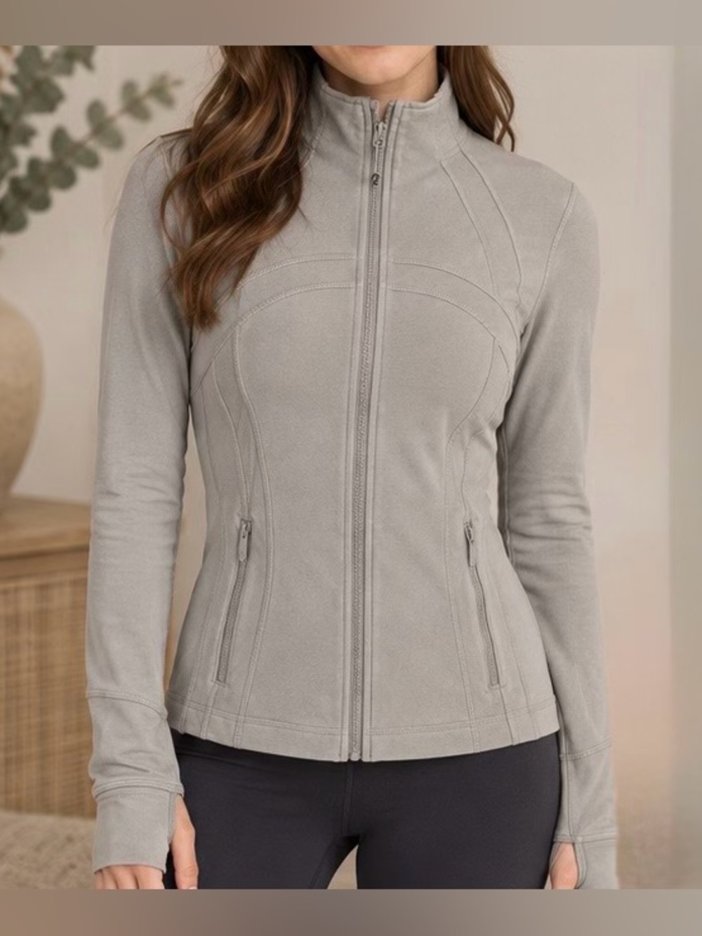 lululemon Define Luon Jacket Women 10 gray beige Nomad Slim Full Zip Pockets NWT